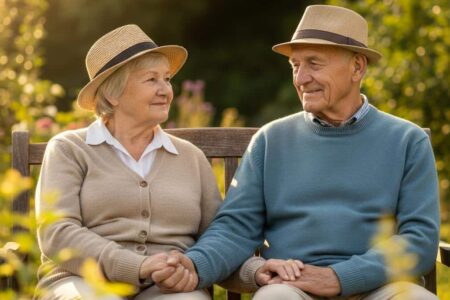 Elderly couple garden bench rest[1]