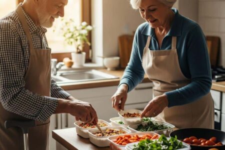 Older couple cane portioning meals kitchen[1]