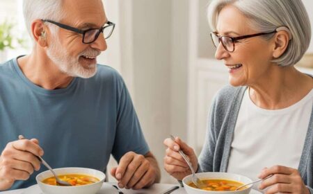 Older couple lunch soup salad table[1]