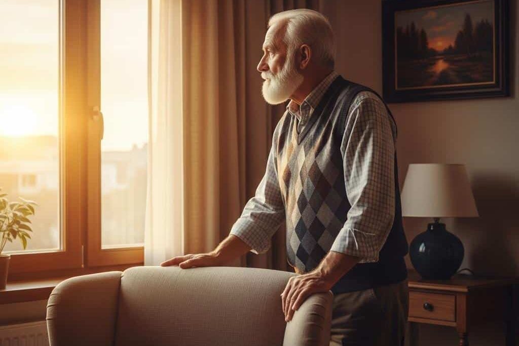 Older man window sunrise reflection[1]