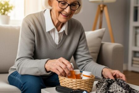 Senior woman setting up storm essentials[1]