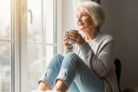 Senior woman window coffee cozy[1]