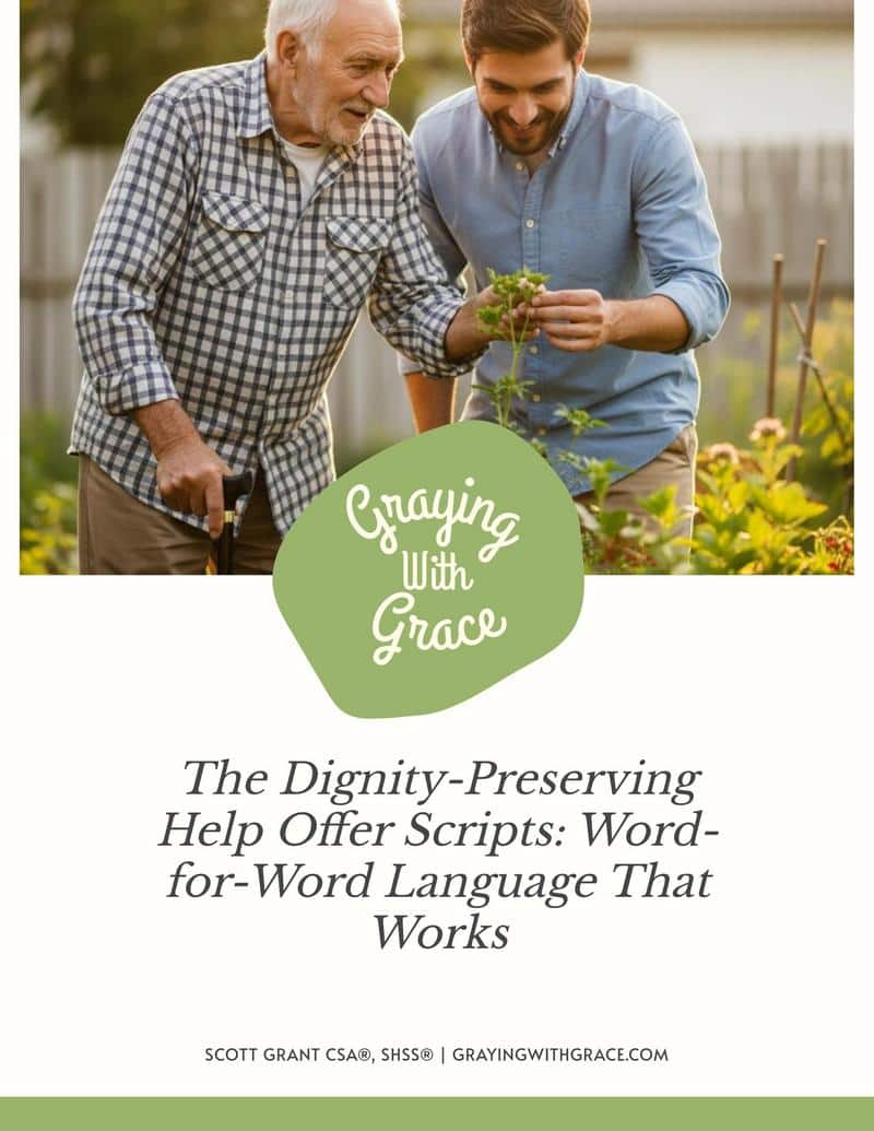 preview image of the cover of The Dignity-Preserving Help Offer Scripts: Word-for-Word Language That Works handout