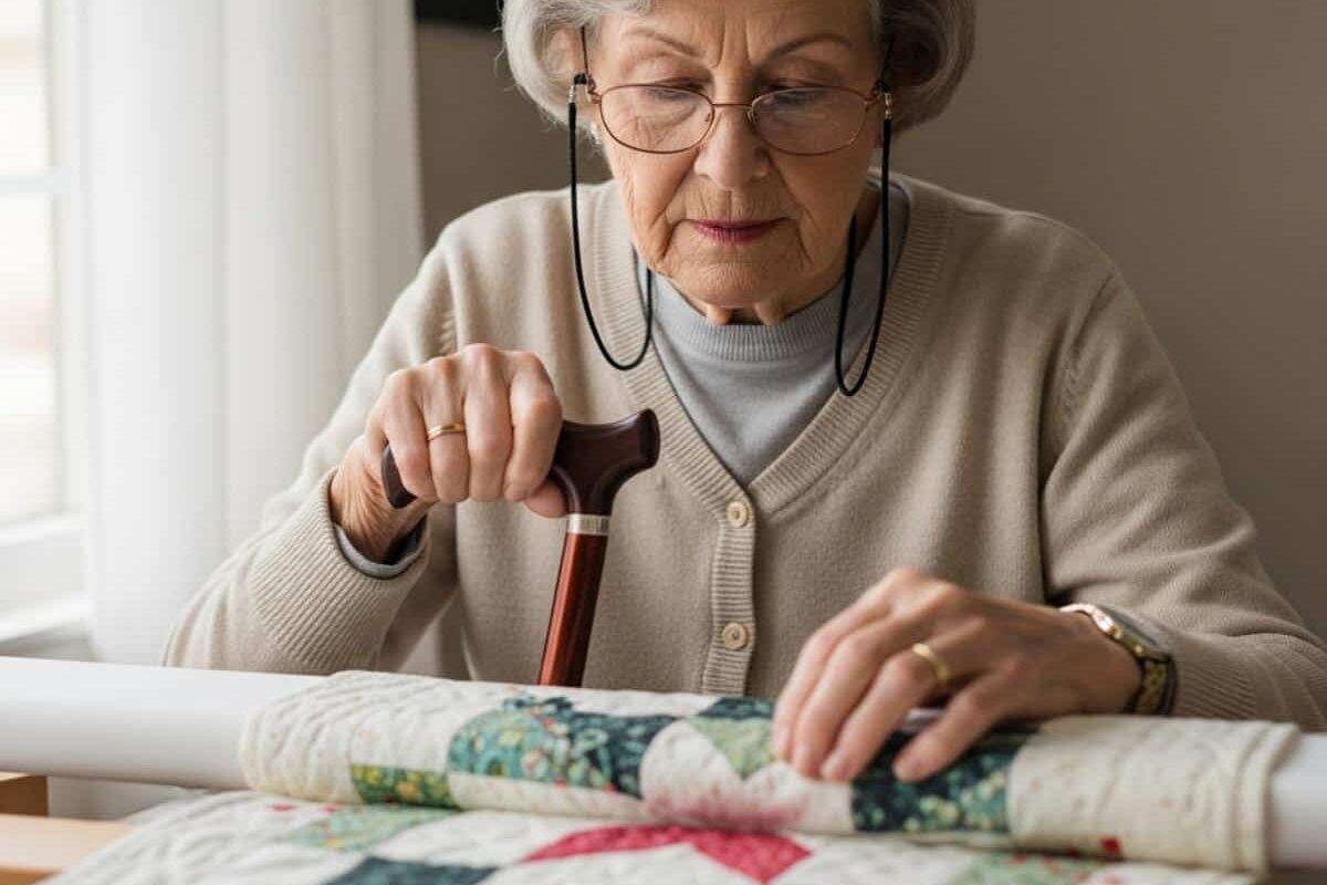 Featured woman cane quilting frame work