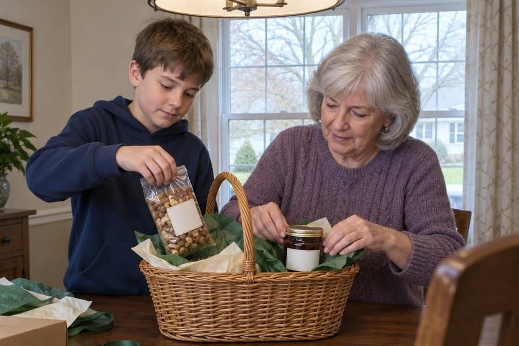 Grandmother grandson packing gift basket 1[1]
