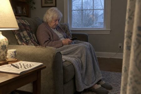 Woman under heated throw on couch[1]